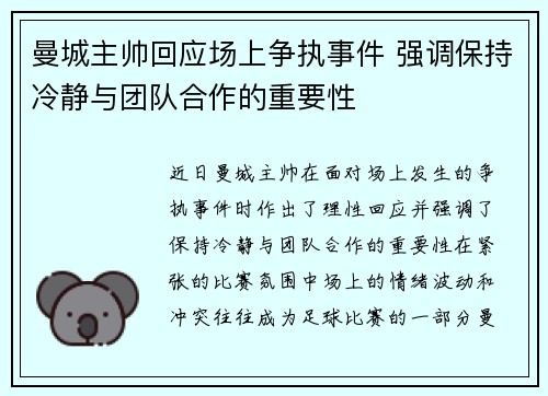 曼城主帅回应场上争执事件 强调保持冷静与团队合作的重要性